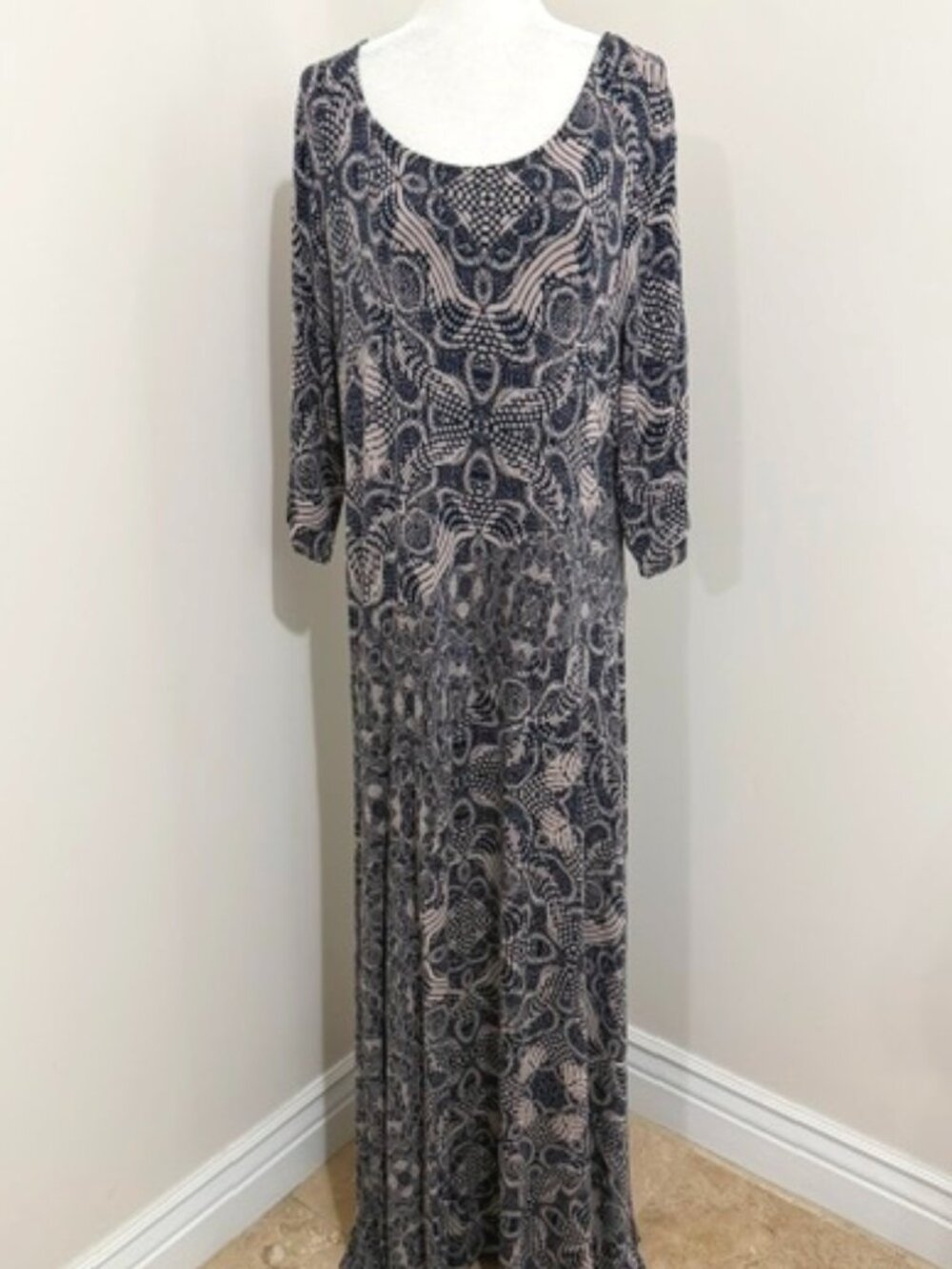 Soft Surroundings Juliette Jersey Knit Maxi Dress Blue Tan Women's Size 2X